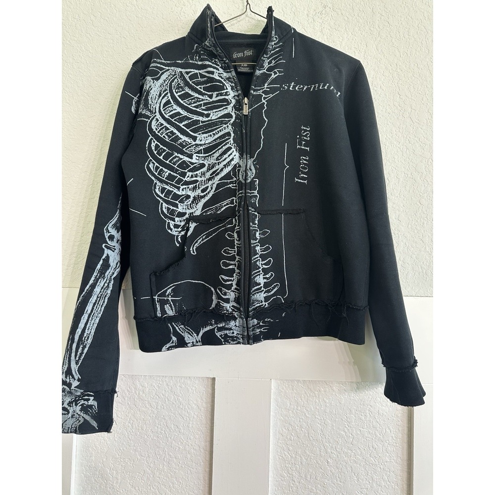 Iron Fist Skeleton Anatomy Zip-Up Hoodie Black XS Graphic Goth Horror